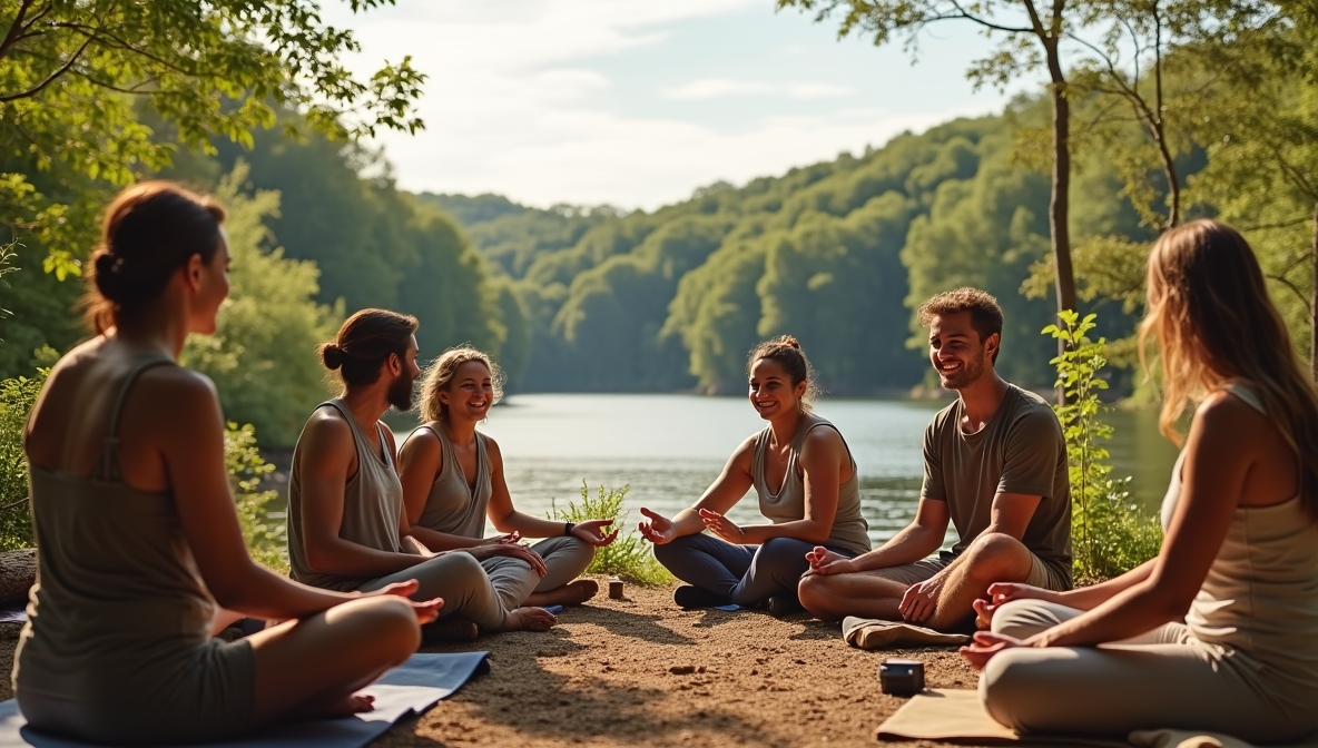 Group walking together on a structured focus route
